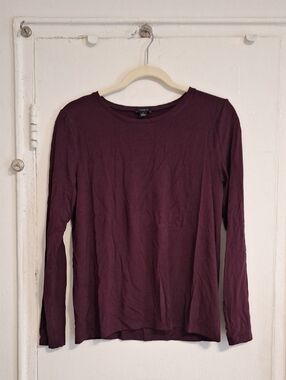 Maroon Ann Taylor Factory Long-Sleeve Crew Top - Plum